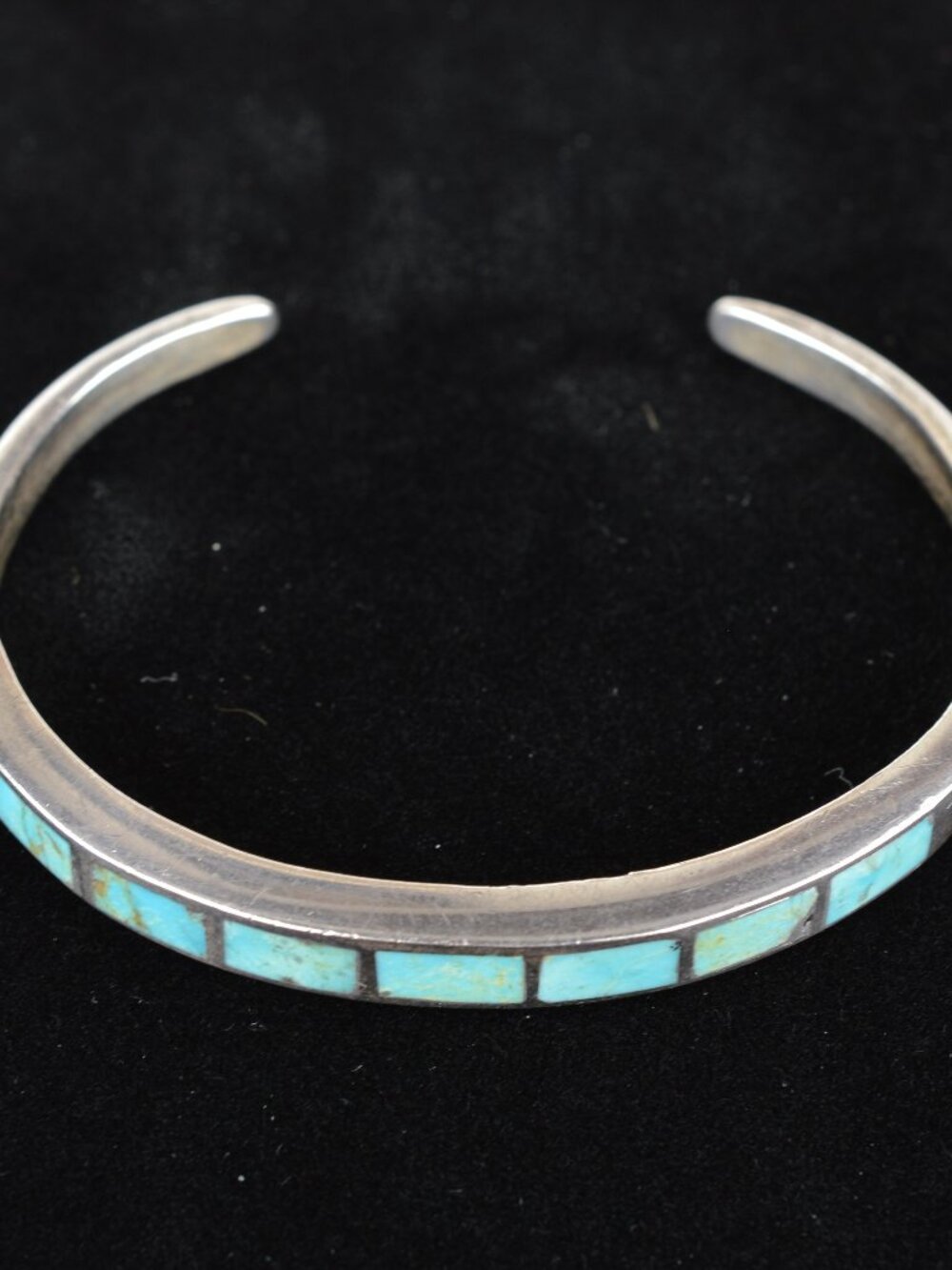 VTG Zuni Turquoise Channel Inlay Sterling Silver Cuff Bracelet Native American